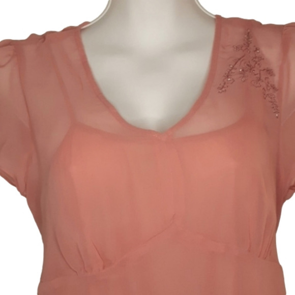 Sheer is "IN"!  PRETTY in PEACH!!  THIS STYLE  FLATTERS  Everyone!! - Picture 1 of 9